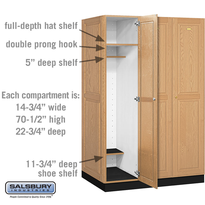 Salsbury 16" Wide Single Tier Solid Oak Executive Wood Locker - 3 Wide - 6 Feet High - 24 Inches Deep - Light Oak - Sweatfully