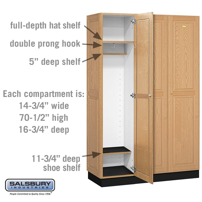 Salsbury 16" Wide Single Tier Solid Oak Executive Wood Locker - 3 Wide - 6 Feet High - 18 Inches Deep - Light Oak - Sweatfully