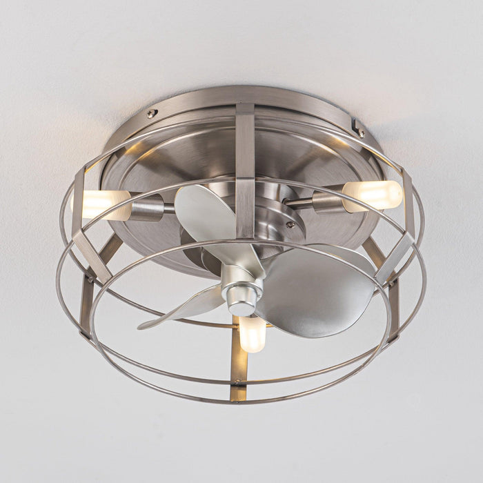 12" Flush Mount Low Profile Caged Small Ceiling Fan with Light and Remote Control - Sweatfully