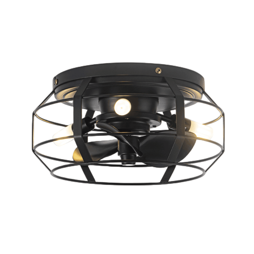 12" Flush Mount Low Profile Caged Small Ceiling Fan with Light and Remote Control - Sweatfully