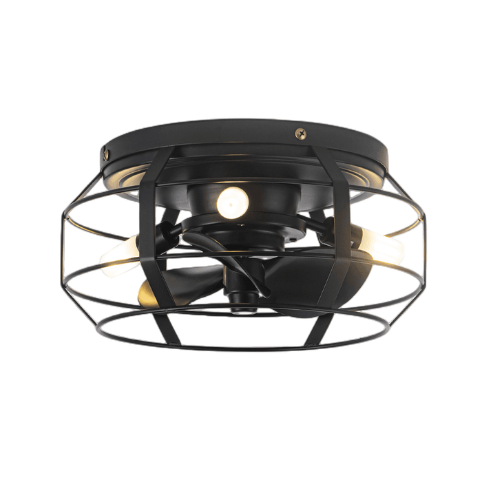 12" Flush Mount Low Profile Caged Small Ceiling Fan with Light and Remote Control - Sweatfully