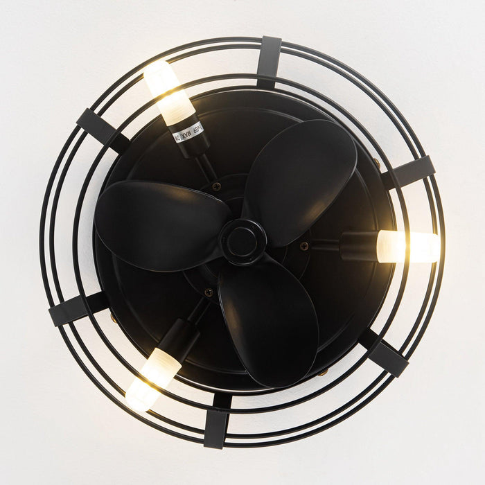12" Flush Mount Low Profile Caged Small Ceiling Fan with Light and Remote Control - Sweatfully