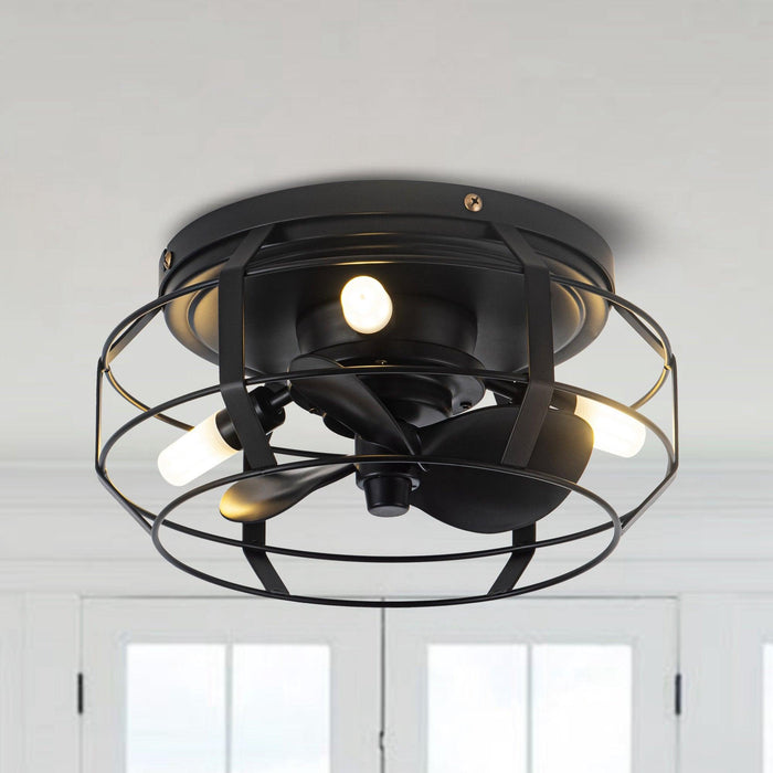 12" Flush Mount Low Profile Caged Small Ceiling Fan with Light and Remote Control - Sweatfully