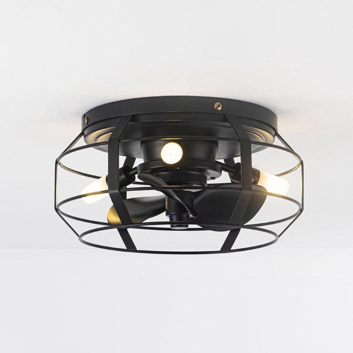 12" Flush Mount Low Profile Caged Small Ceiling Fan with Light and Remote Control - Sweatfully