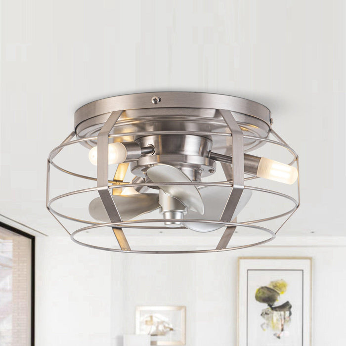 12" Flush Mount Low Profile Caged Small Ceiling Fan with Light and Remote Control - Sweatfully