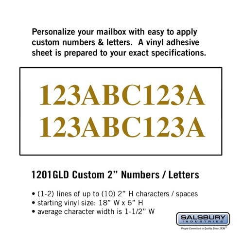 Salsbury Custom Numbers / Letters - Horizontal - Gold Vinyl - 2 Inches High - Sweatfully