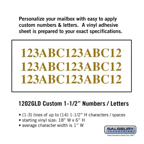 Salsbury Custom Numbers / Letters - Horizontal - Gold Vinyl - 1.5 Inches High - Sweatfully