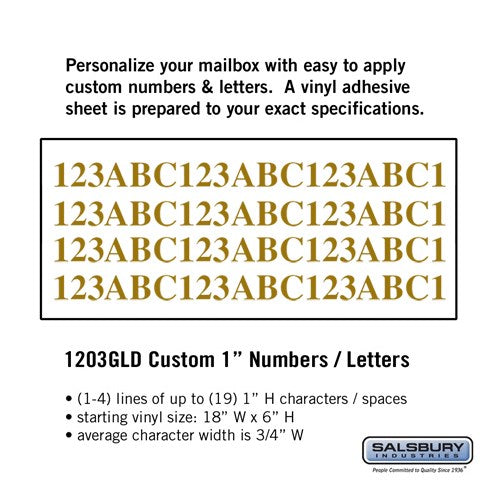 Salsbury Custom Numbers / Letters - Horizontal - Gold Vinyl - 1 Inch High - Sweatfully