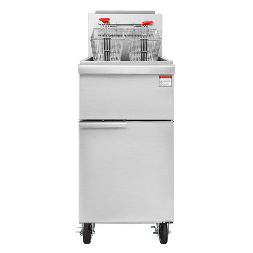 120K BTU Commercial Stainless Steel Gas Powered Floor Deep Fryer With Baskets, 50-55 LBS (96241357) - Sweatfully
