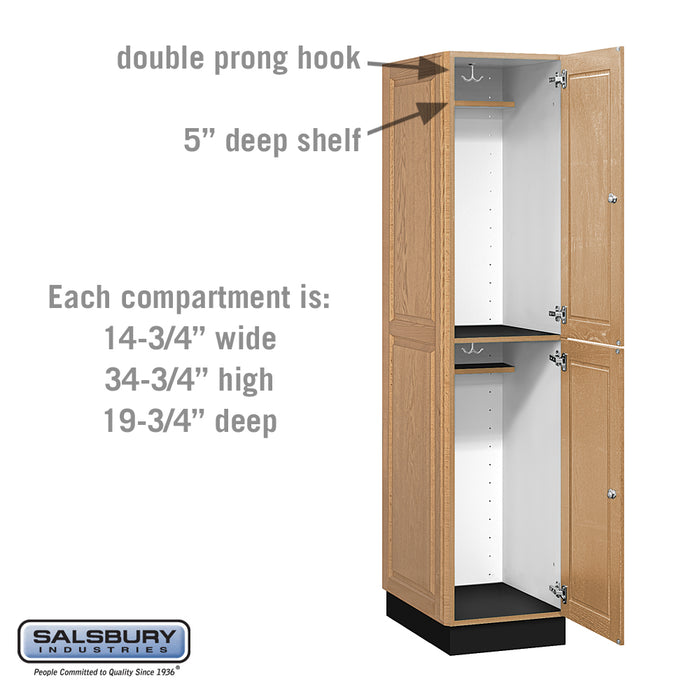 Salsbury 16" Wide Double Tier Solid Oak Executive Wood Locker - 1 Wide - 6 Feet High - 21 Inches Deep - Light Oak - Sweatfully