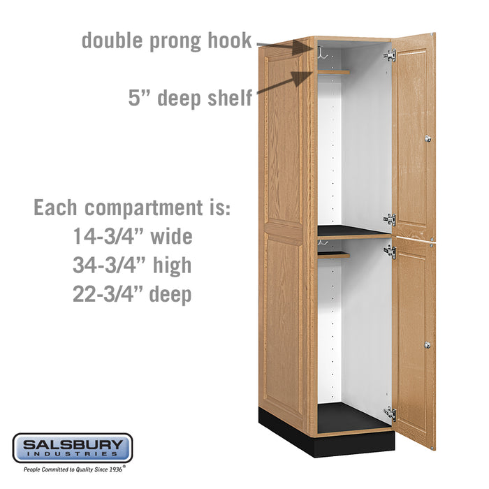Salsbury 16" Wide Double Tier Solid Oak Executive Wood Locker - 1 Wide - 6 Feet High - 24 Inches Deep - Light Oak - Sweatfully