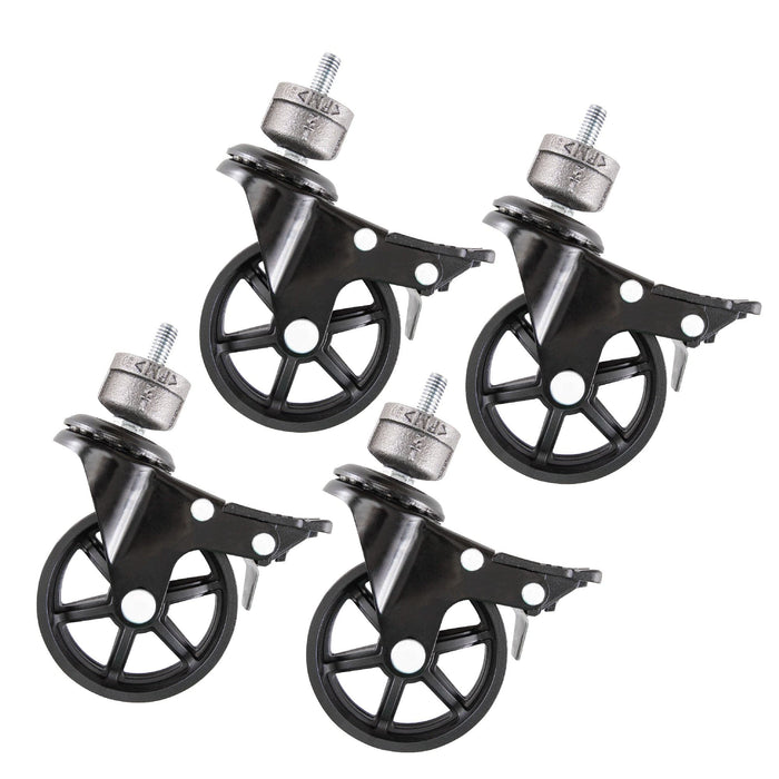 Swivel Caster Wheels for  ½” Pipe with Locking Mechanism (4-Pack) - Sweatfully