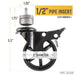 Swivel Caster Wheels for  ½” Pipe with Locking Mechanism (4-Pack) - Sweatfully