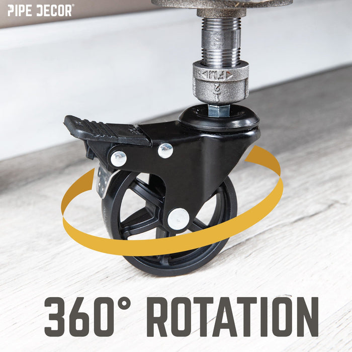 Swivel Caster Wheels for  ½” Pipe with Locking Mechanism (4-Pack) - Sweatfully