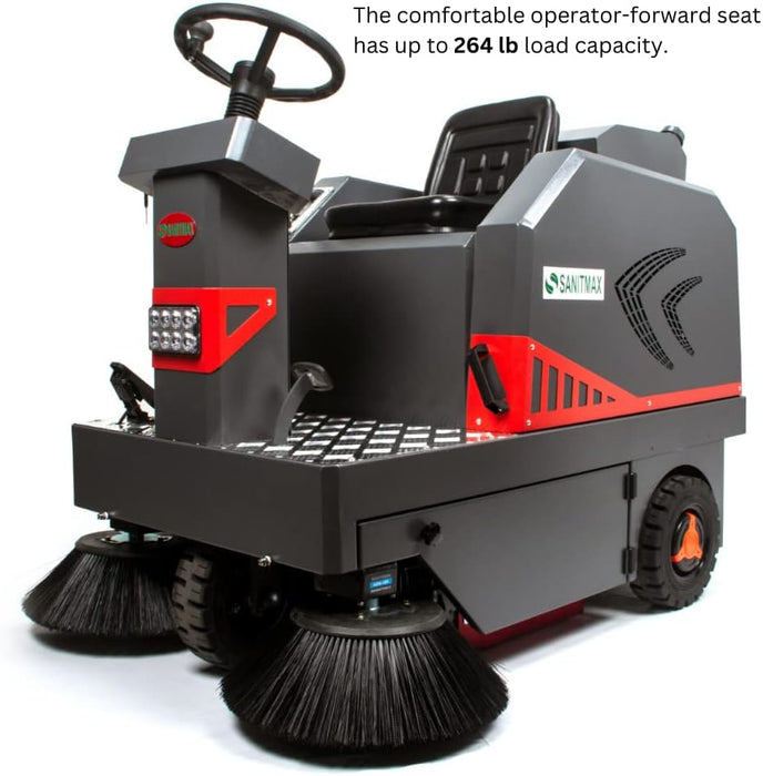 SM1250+ 49" Ride-on Industrial Floor Sweeper,  69000 Sqft/h, 3.5 hr Fast Charging Lithium Battery - Sweatfully
