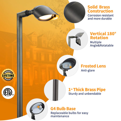 Gardenreet Brass Low Voltage Pathway Lights, 12V Outdoor LED Landscape Path Lights(Adjustable Angle) for Walkway Driveway Garden Yard (2414) - Sweatfully