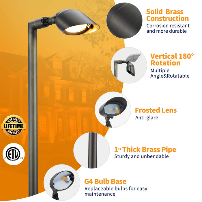 Gardenreet Brass Low Voltage Pathway Lights, 12V Outdoor LED Landscape Path Lights(Adjustable Angle) for Walkway Driveway Garden Yard (2414) - Sweatfully