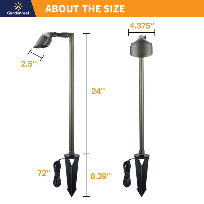 Gardenreet Brass Low Voltage Pathway Lights, 12V Outdoor LED Landscape Path Lights(Adjustable Angle) for Walkway Driveway Garden Yard (2414) - Sweatfully