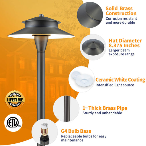 Gardenreet Brass Low Voltage Pathway Lights, 12V Outdoor LED Landscape Path Lights(Double Hat) for Walkway Driveway Garden Patio (2405) - Sweatfully
