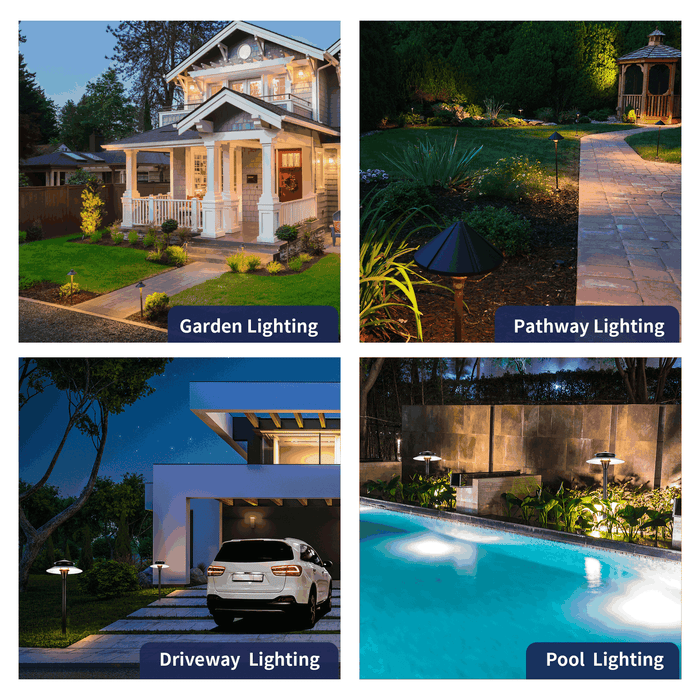 Gardenreet Brass Low Voltage Pathway Lights, 12V Outdoor LED Landscape Path Lights(Double Hat) for Walkway Driveway Garden Patio (2405) - Sweatfully