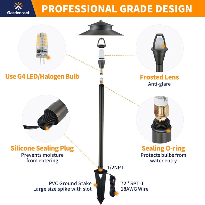 Gardenreet Brass Low Voltage Pathway Lights, 12V Outdoor LED Landscape Path Lights(Double Hat) for Walkway Driveway Garden Patio (2405) - Sweatfully