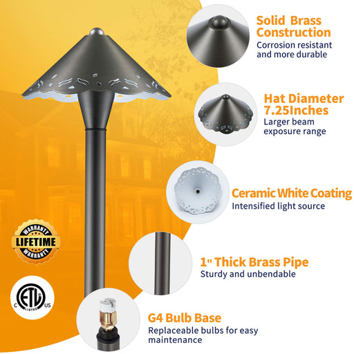 Gardenreet Brass Low Voltage Pathway Lights, 12V Outdoor LED Landscape Path Lights(Hollowed-out) for Walkway Driveway Garden Patio (2406) - Sweatfully