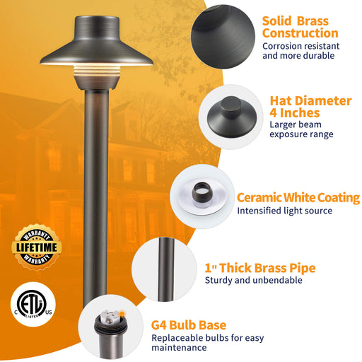 Gardenreet Brass Low Voltage Pathway Lights, 12V Outdoor LED Landscape Path Lights(Mini) for Walkway Driveway Garden Yard (2411) - Sweatfully