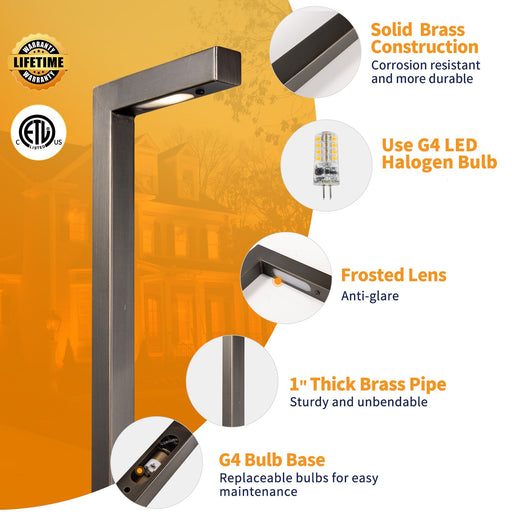 Gardenreet Solid Brass Low Voltage Landscape Path Light, 12V LED Outdoor Accent Pathway and Area Light(Modern L-shape 2404) - Sweatfully