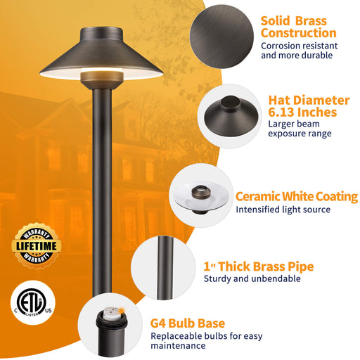 Gardenreet Solid Brass Low Voltage Landscape Pathway Light, LED Outdoor Accent Path and Area Light(Hat 2401) - Sweatfully