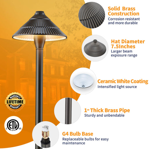 Gardenreet Brass Low Voltage Pathway Lights, 12V Outdoor LED Landscape Path Lights(Traditional Umbrella) for Walkway Driveway Garden Yard (2412) - Sweatfully