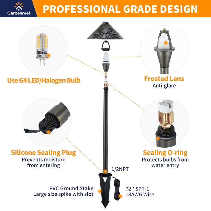 Gardenreet Brass Low Voltage Pathway Lights, 12V Outdoor LED Landscape Path Lights(Traditional Umbrella) for Walkway Driveway Garden Yard (2412) - Sweatfully