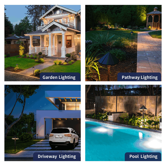 Gardenreet Brass Low Voltage Pathway Lights, 12V Outdoor LED Landscape Path Lights(Traditional Umbrella) for Walkway Driveway Garden Yard (2412) - Sweatfully
