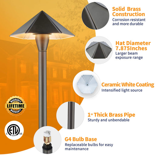 Gardenreet Brass Low Voltage Pathway Lights, 12V Outdoor LED Landscape Path Lights(Umbrella) for Walkway Driveway Garden Yard (2413) - Sweatfully