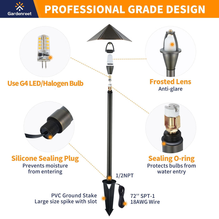 Gardenreet Brass Low Voltage Pathway Lights, 12V Outdoor LED Landscape Path Lights(Umbrella) for Walkway Driveway Garden Yard (2413) - Sweatfully