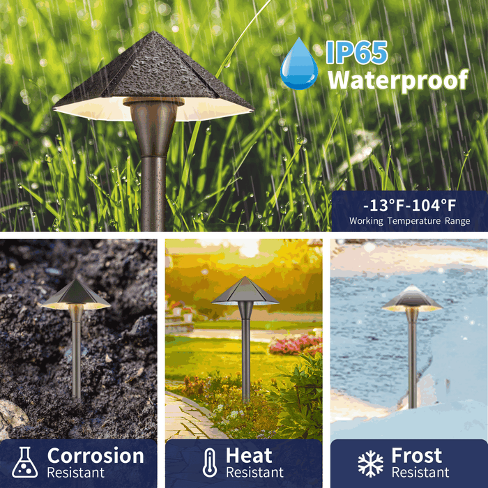 Gardenreet Brass Low Voltage Pathway Lights, 12V Outdoor LED Landscape Path Lights(Umbrella) for Walkway Driveway Garden Yard (2413) - Sweatfully