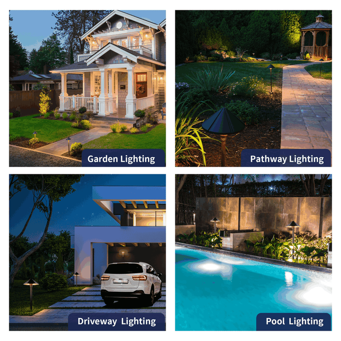 Gardenreet Brass Low Voltage Pathway Lights, 12V Outdoor LED Landscape Path Lights(Umbrella) for Walkway Driveway Garden Yard (2413) - Sweatfully