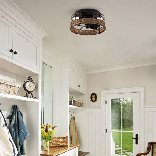 13" Farmhouse Flush Mount Reversible Ceiling Fan with Lighting and Remote Control - Sweatfully