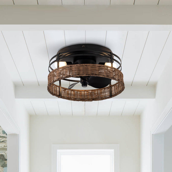 13" Farmhouse Flush Mount Reversible Ceiling Fan with Lighting and Remote Control - Sweatfully