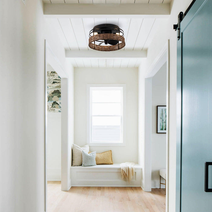 13" Farmhouse Flush Mount Reversible Ceiling Fan with Lighting and Remote Control - Sweatfully