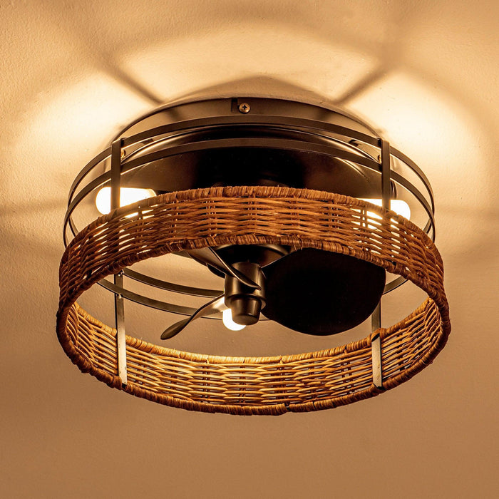 13" Farmhouse Flush Mount Reversible Ceiling Fan with Lighting and Remote Control - Sweatfully
