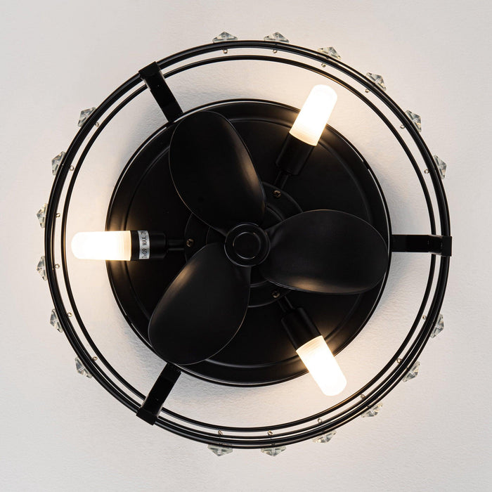 13" Modern DC Motor Flush Mount Reversible Crystal Ceiling Fan with Lighting and Remote Control - Sweatfully