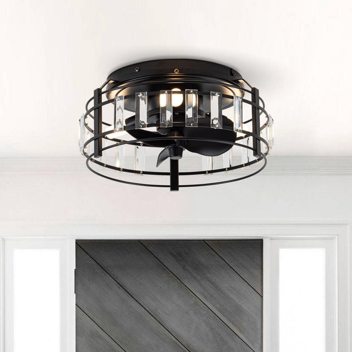 13" Modern DC Motor Flush Mount Reversible Crystal Ceiling Fan with Lighting and Remote Control - Sweatfully