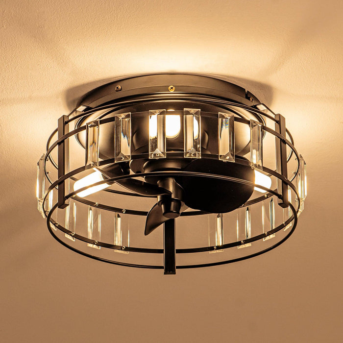 13" Modern DC Motor Flush Mount Reversible Crystal Ceiling Fan with Lighting and Remote Control - Sweatfully