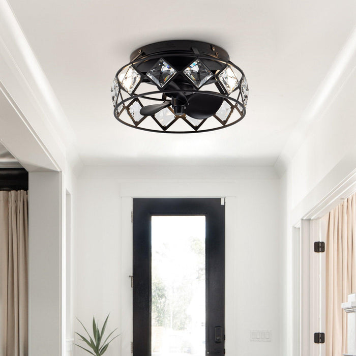 13" Srinager Modern DC Motor Flush Mount Reversible Crystal Ceiling Fan with Lighting and Remote Control - Sweatfully