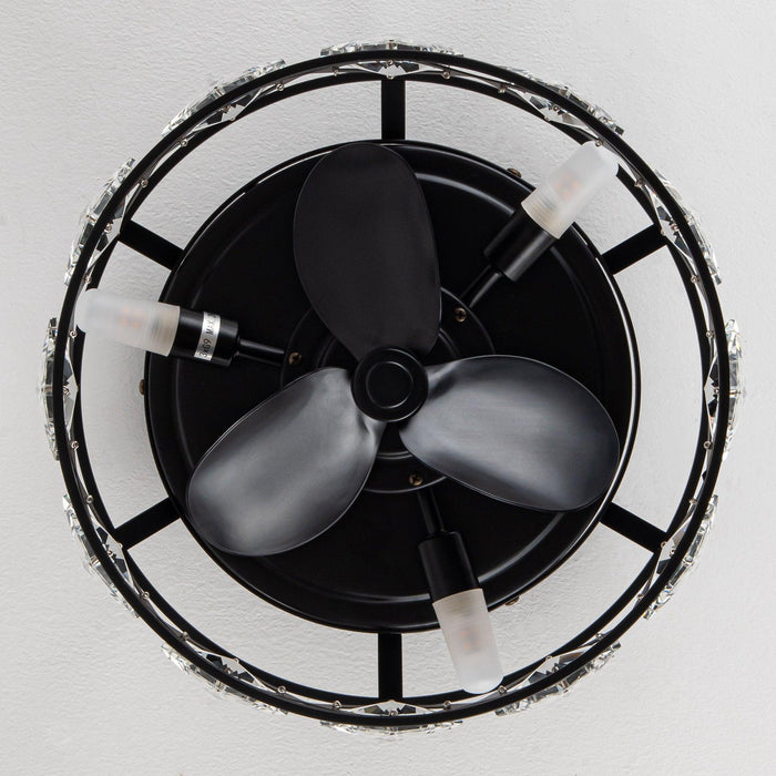 13" Srinager Modern DC Motor Flush Mount Reversible Crystal Ceiling Fan with Lighting and Remote Control - Sweatfully