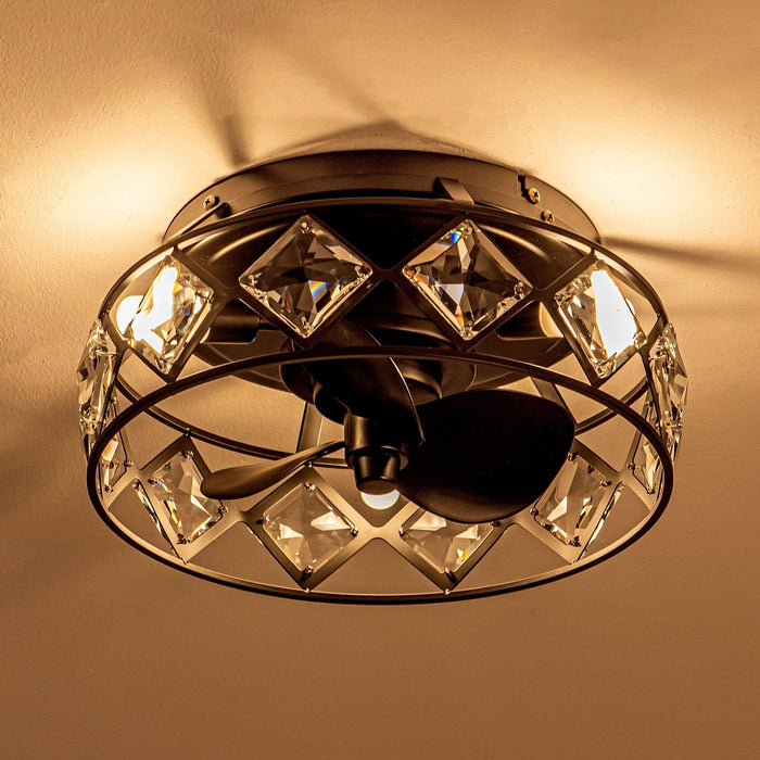 13" Srinager Modern DC Motor Flush Mount Reversible Crystal Ceiling Fan with Lighting and Remote Control - Sweatfully