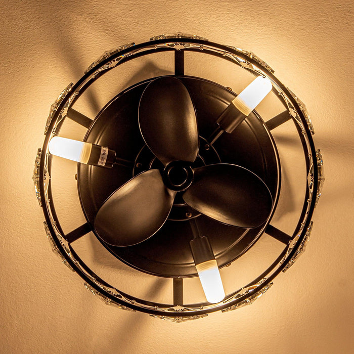 13" Srinager Modern DC Motor Flush Mount Reversible Crystal Ceiling Fan with Lighting and Remote Control - Sweatfully