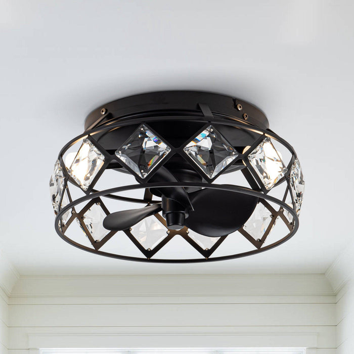13" Srinager Modern DC Motor Flush Mount Reversible Crystal Ceiling Fan with Lighting and Remote Control - Sweatfully