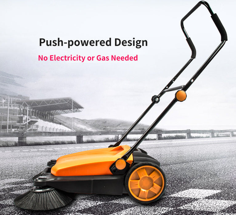SM650 27.5" Manual Push Powered Floor Sweeper, Triple Brushes, Indoor and Outdoor - Sweatfully