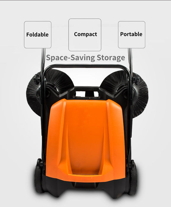 SM650 27.5" Manual Push Powered Floor Sweeper, Triple Brushes, Indoor and Outdoor - Sweatfully